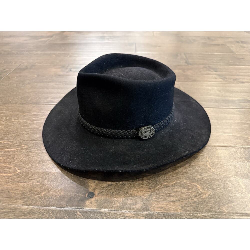 Australian Outback Collection Mens Black Genuine Leather Cowboy Hat Size 7 57 - Picture 4 of 12